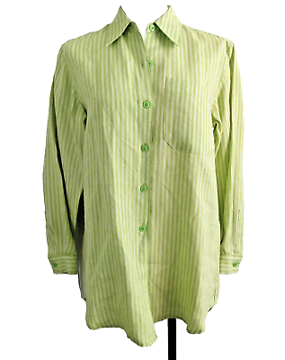#ad Liz Claiborne Size S Oversized Lime Green 100% Linen Tunic Blouse Top Button Up
