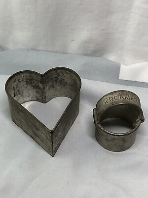 #ad Vintage Kreamer Round Cookie Biscuit Cutter Small 2quot; amp; A 3quot; Heart Cookie Cutter