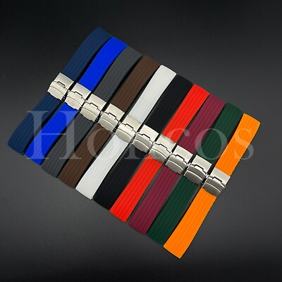 #ad 18 22 MM Color Silicone Rubber Watch Band Strap Deployment Clasp Fits For Rolex