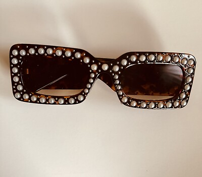 #ad brown animal print sunglasses women with pearls and gold beads
