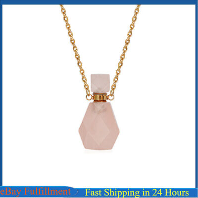 #ad Natural Rose Quartz Crystal Perfume Bottle Pendant Chakra Healing Stone Necklace