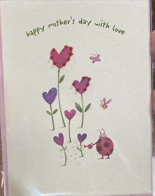 #ad Happy Mother’s Day With Love Heart Flowers Ladybug Papyrus Greeting Card
