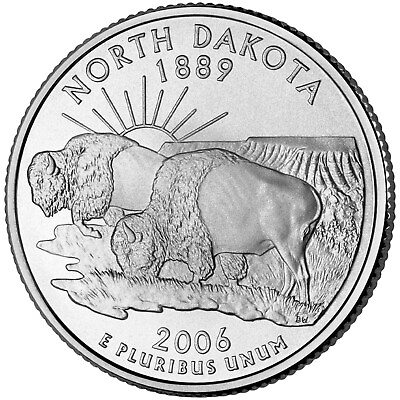 #ad 2006 P North Dakota State Quarter. Uncirculated from US Mint Roll