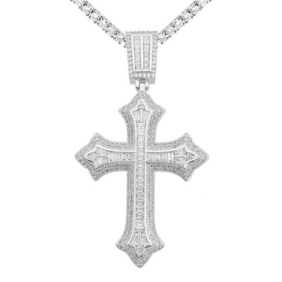 #ad 14K Gold Over S925 Silver Moissanite Cross Pendant Gifts Hip Hop Fashion Jewelry