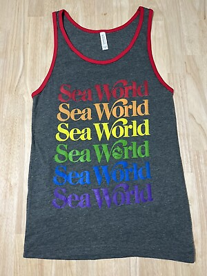 #ad XS SEA WORLD Rainbow Logo ADULT Tank Top Colorful Soft Shirt NWOT