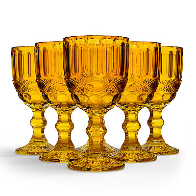 #ad Elle Decor Set of 6 Wine Glasses Amber Colored Glassware Set 8.4 oz