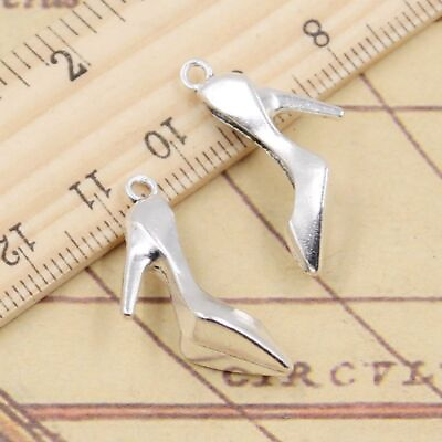#ad High Heeled Shoe Charms Bronze Silver Color Pendant 29x17mm Jewelry Charm 10Pcs
