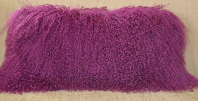 #ad Mongolian Lamb Pillow Orchid Sheepskin Fur Purple cushion New