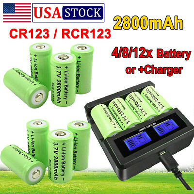 #ad 2800mAh CR123A 123A Rechargeable Lithium Batteries USB Charger For Arlo Camera