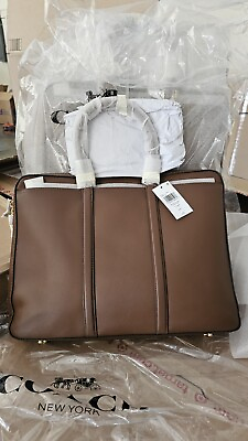 #ad COACH Metropolitan Slim Brief Leather Bag Messenger Brown MSRP $595