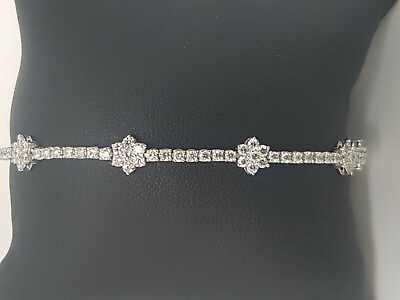 #ad 14k White Gold Plated Flower Shaped Tennis Bracelet 1.54 Ct Lab Created Diamond