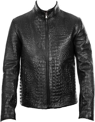 #ad Mens Leather Motorcycle Jacket Genuine Black Alligator Crocodile Premium Leather