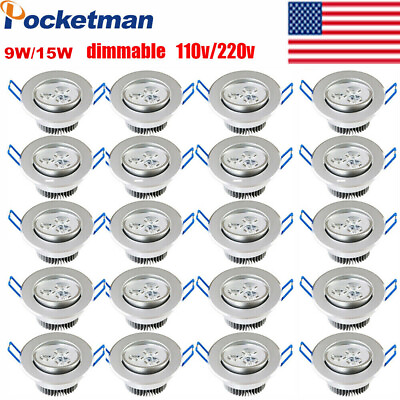 #ad 20pc 9W 15W LED Downlight 110V Dimmable Spot Panel light Recessed Ceiling Lamp