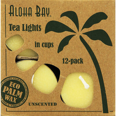 #ad Aloha Bay Organic Eco Palm Wax Tea Lights Unscented Cream 12 Packs