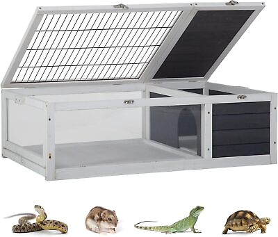#ad Wooden Tortoise House Habitat Turtle Tank Indoor Box for Lizards Bearded Dragon