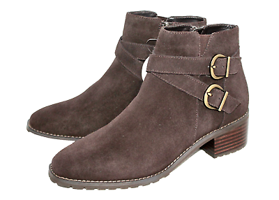 #ad BLONDO Stacy Waterproof Ankle Boot Size 10M Brown Suede Double Buckle B7314 205
