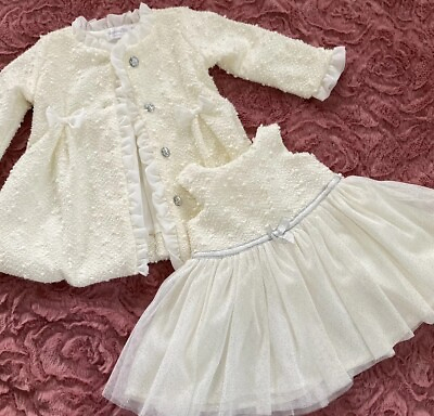 #ad Nannette Baby Dress Coat Set Size 0 3 Mo Ivory Tulle Glitter Fancy Photo Op Doll