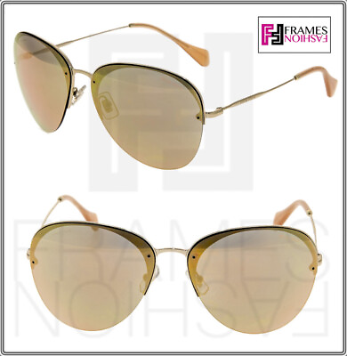 #ad #ad MIU MIU 53P Metal Aviator Sunglasses SO FRAME Pale Gold Mirrored Rimless MU53PS
