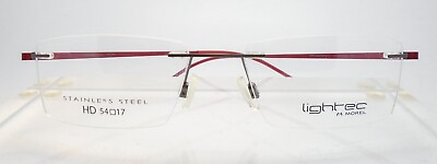 #ad LIGHTEC 7775L GR 004 54 17 Red Rimless Lightweight Eyeglasses Drill Mount Frame