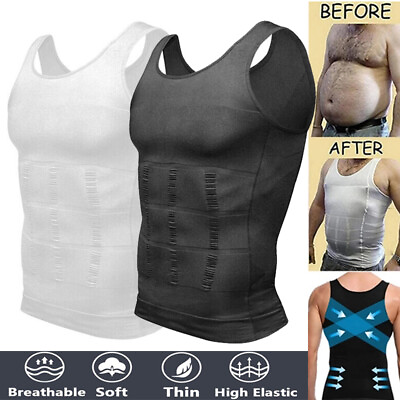 #ad Mens Body Shaper Belly Chest Compression Shirt Slimming Tank Top Abs Girdle Vest