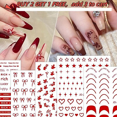 #ad 3D Nail Sticker Red Heart Nail Art Stickers Adhesive Nails Tip Nail Decorations