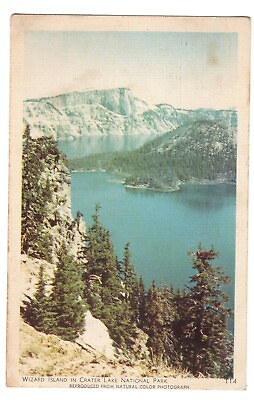 #ad Postcard OR Crater Lake Wizard Island Oregon Vintage From Color Photograph