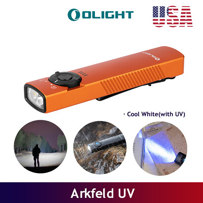 #ad OLIGHT Arkfeld UV Cool White EDC Flashlight 1000 lumens Dual Light Source Orange