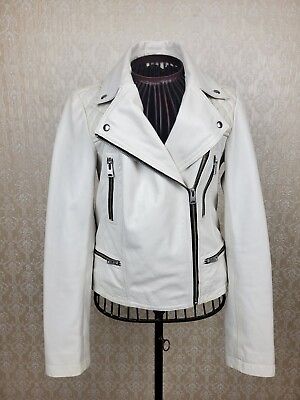 #ad All Saints Ladies CATCH Leather Biker Jacket Off White Cream UK 8 US 4 EU 36