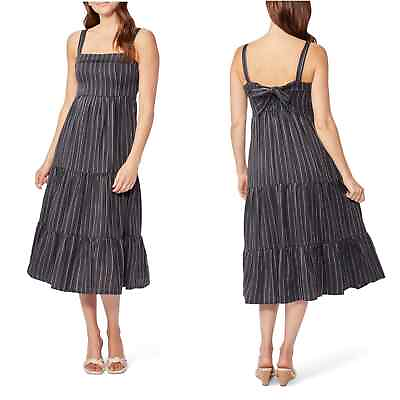 #ad NWT Paige Santibel Stripe Tiered Midi Dress in Black Multi size Medium