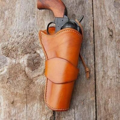 #ad Western Gun Holster Leather Brown Tooled Hand Made Cowboy Revolver Pistol