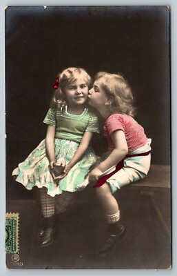 #ad 1905 RPPC Tinted Cute Kids Postcard