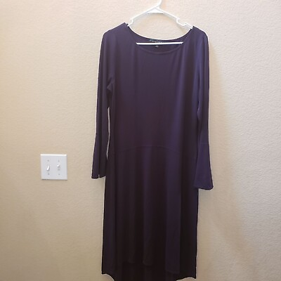 #ad Adrianna Womens Sz 12 Long Sleeve Midi Dress Dark Purple