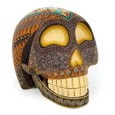 #ad Day of The Dead Skull Brown Oaxacan Alebrije Wood Carving