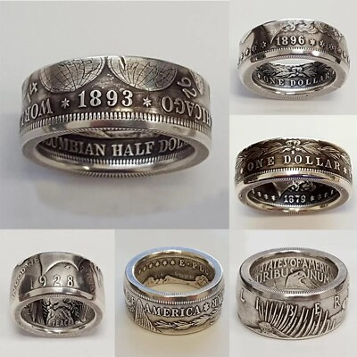 #ad Silver Color Coin Ring Size 8 16 Handmade Crafted Rare Silver Morgan Men Rings