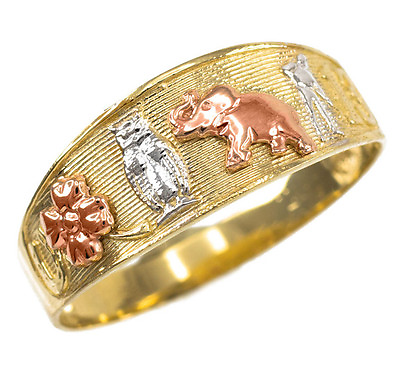 #ad Multi tone Gold Lucky Owl Elephant Horseshoe Thirteen and Flower Unisex Ring