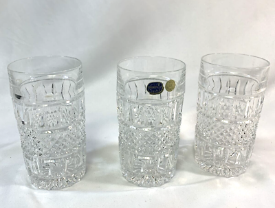 #ad Set Of 3 Glasgow By Bohemia Crystal Cut Crystal High Ball Glasses 5.5quot;H 24%