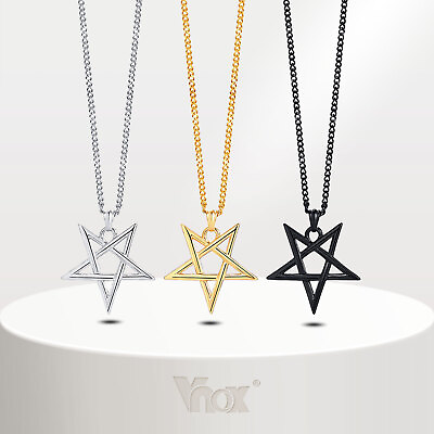 #ad Men Male Church of Satan Sigil of Lucifer Star Pendant Necklace Chain Jewelry