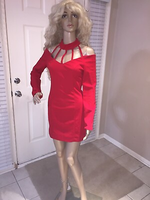 #ad VTG 80’S 90’s M Hot Red Cage Bodycon Clubbing Party Cocktail Cruise Dance Dress