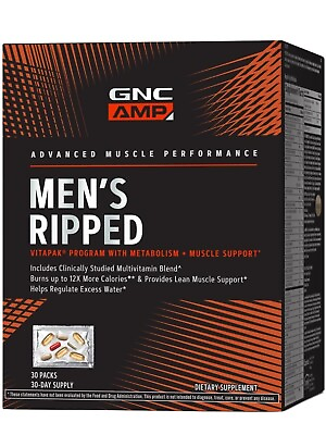 #ad GNC AMP Mens Ripped Vitapak Program w Metabolism Muscle Support 30 Packs Ret $80