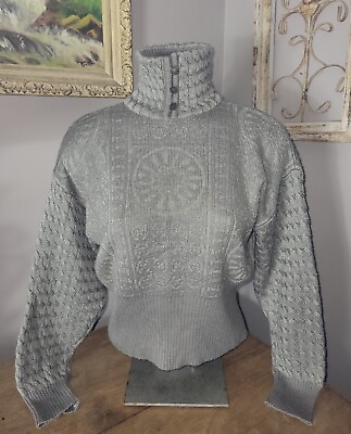 #ad Beautiful vintage Nils ladies wool blend cropped cable sweater turtleneck gray M