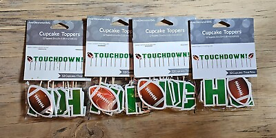 #ad NEW BOX of 4 sets of Football quot;Touchdownquot; Cupcake or Cake Toppers
