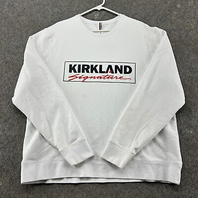 #ad Kirkland Signature Sweatshirt Men XL White Graphic Spellout Pullover Costco Logo