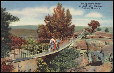 #ad Lookout Mountain Georgia Rock City Gardens Swing Along Bridge Linen Postcard p43
