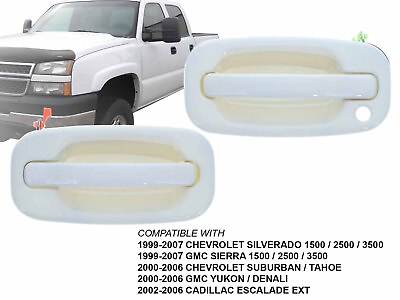 #ad For 1999 2007 Silverado Sierra Yukon Outer Door Handle Front White Pair of 2