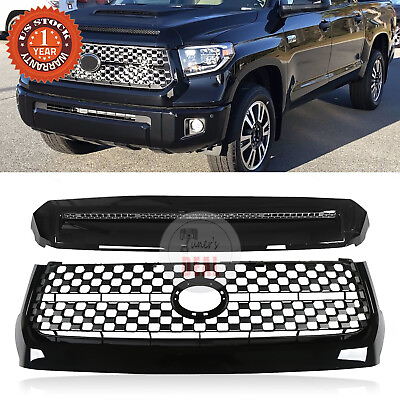 #ad 2Pcs Black Front Grill Grilleamp;Hood Bulge Molding Set For 2014 2020 Toyota Tundra $165.99