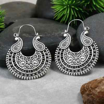 #ad Boho 925 Sterling Silver Vintage Style Tibetan Tibet Dangle Drop Hook Earrings