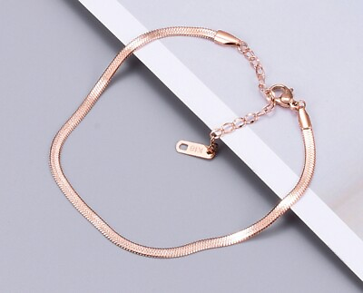 #ad Women Titanium Stainless Steel Rose Gold Herringbone Chain Anklet Bracelet 8 10