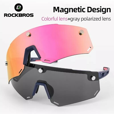 #ad ROCKBROS Double Lens Cycling Polarized Glasses Outdoor Magnetic Split HD Goggles