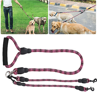 #ad 57quot; Double Dog Leash Pet Rope Dogs Walking Leash Nylon Leads with Comfy Handle