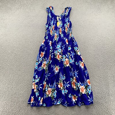 #ad Hula Hula Hawaiian Slip Sleeveless Dress in One Size Floral Rayon NEW